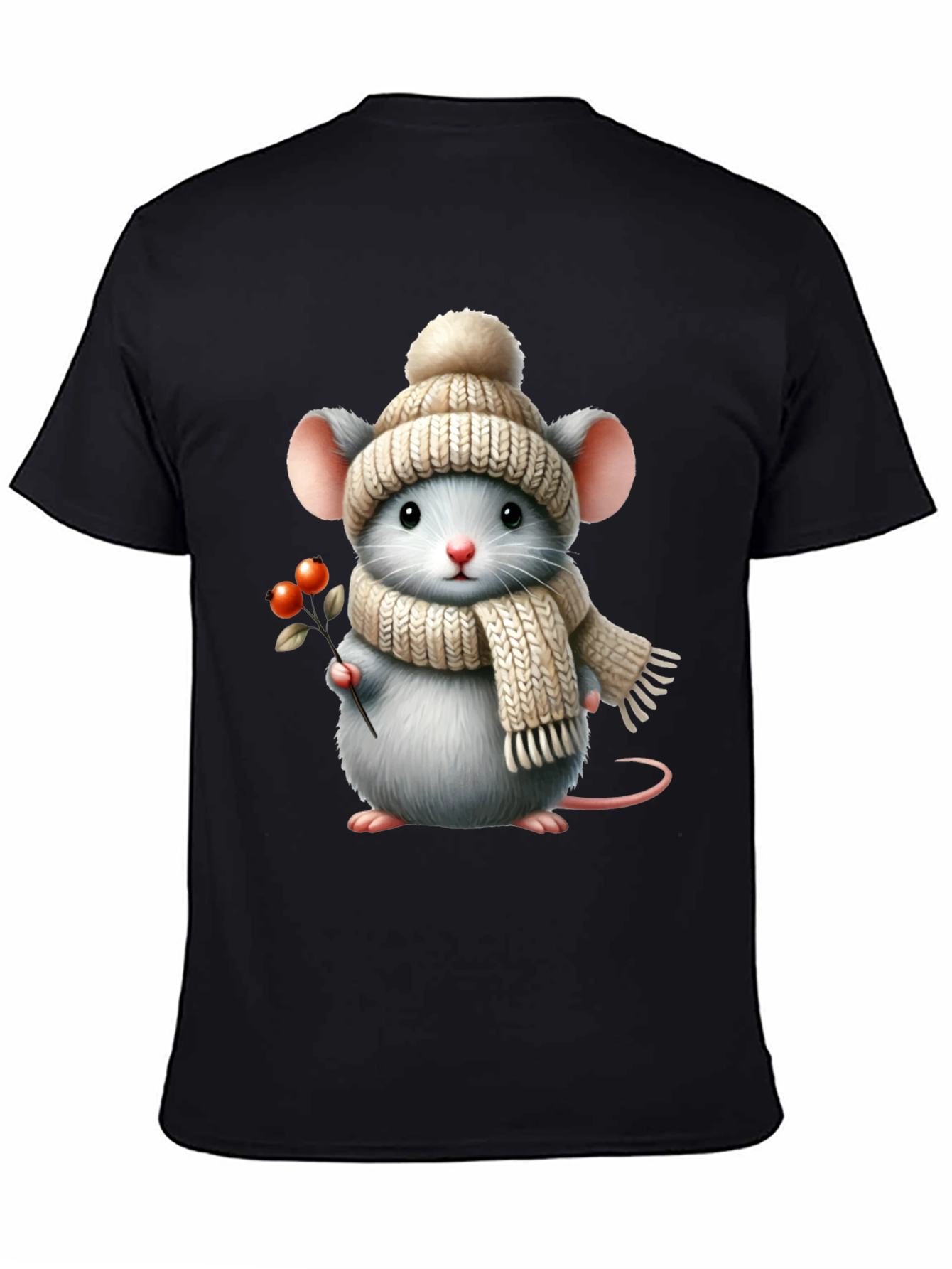Cute Mouse in Winter Hat Graphic Tee