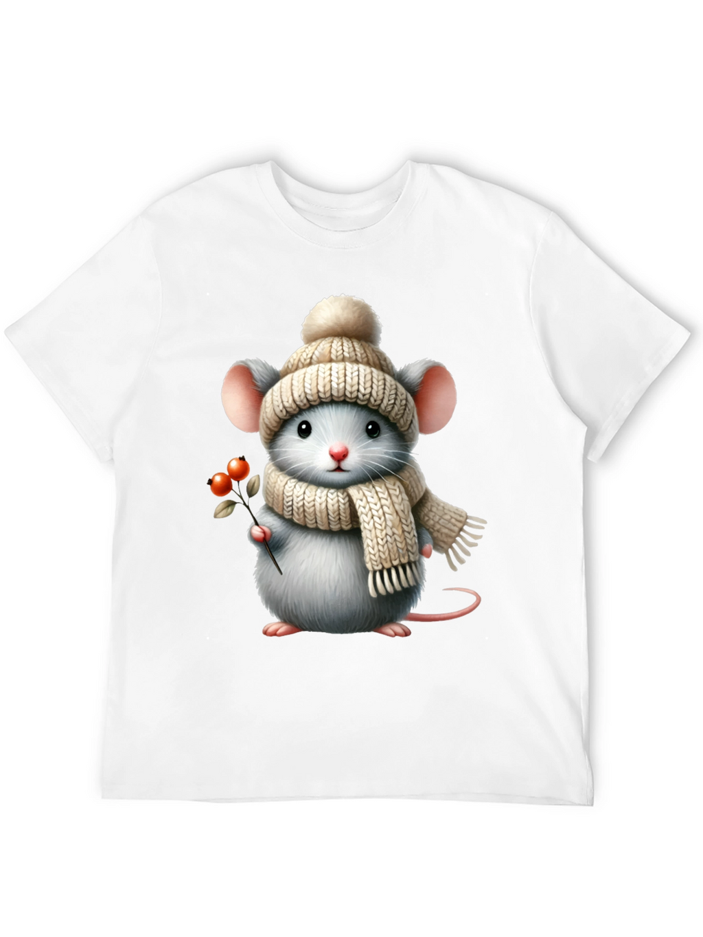 Cute Mouse in Winter Hat Graphic Tee