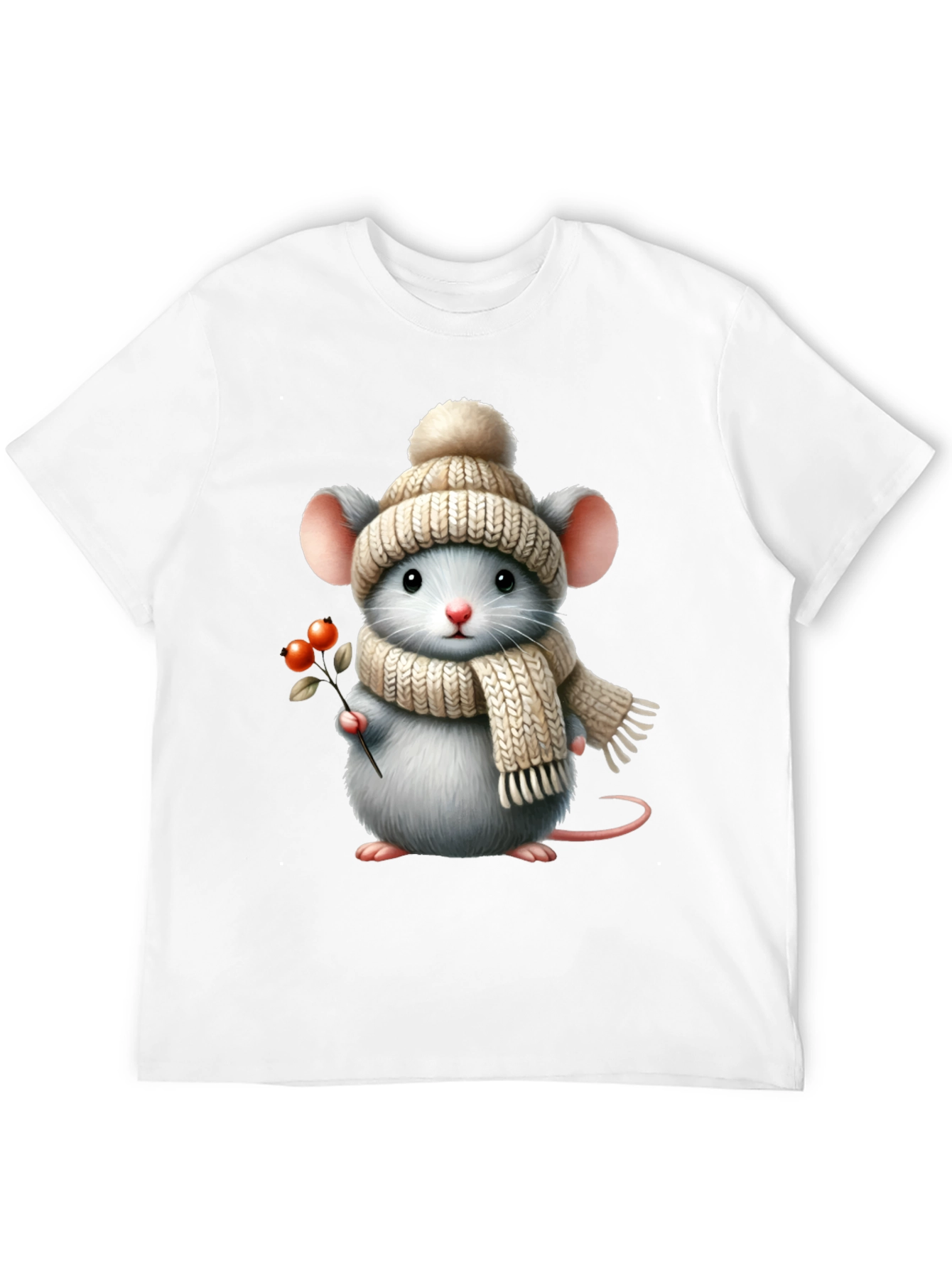 Cute Mouse in Winter Hat Graphic Tee