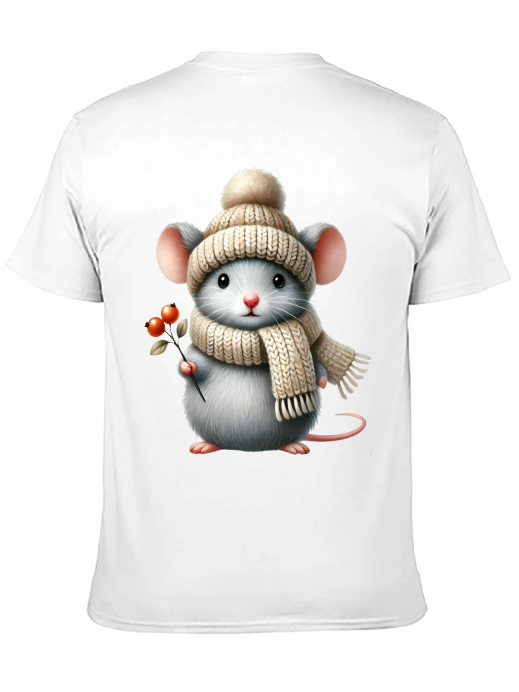 Cute Mouse in Winter Hat Graphic Tee