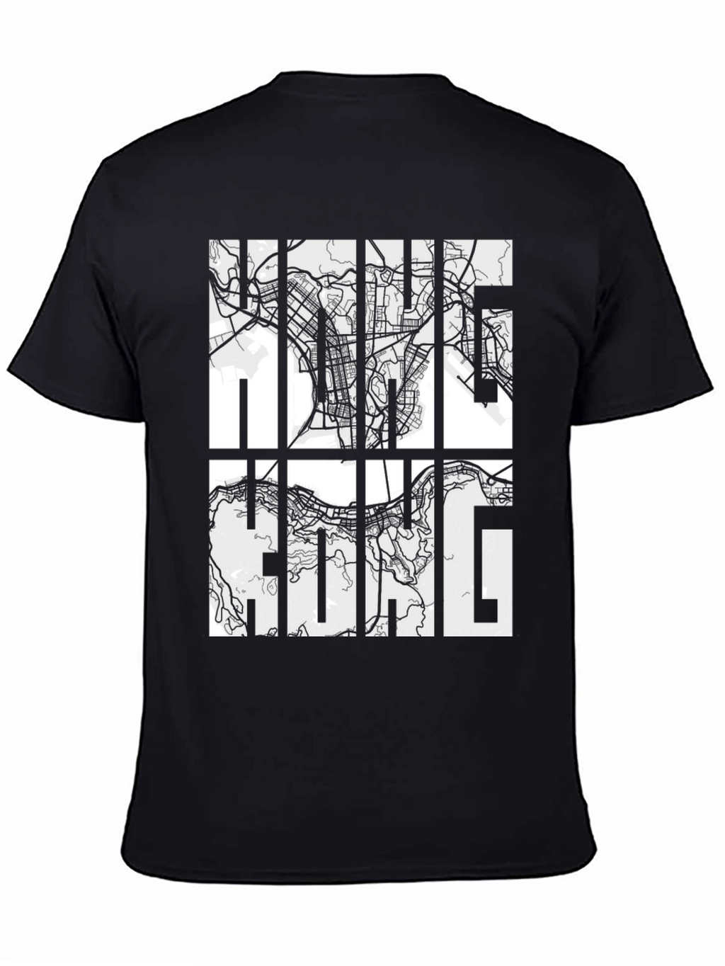 Hong Kong Map Graphic Black T-Shirt