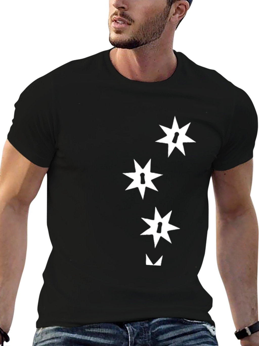 Black T-Shirt with Abstract Star Keyhole Design