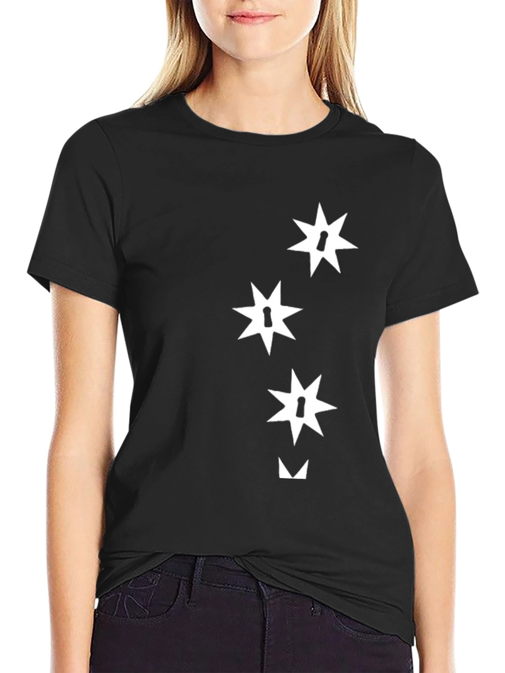 Black T-Shirt with Abstract Star Keyhole Design