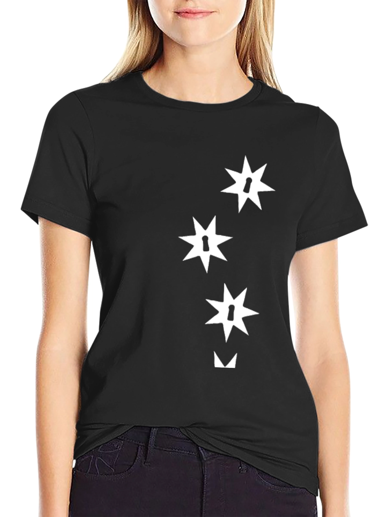 Black T-Shirt with Abstract Star Keyhole Design