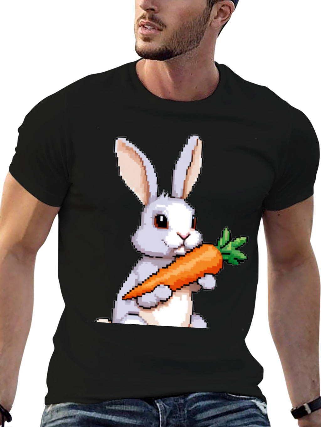 Pixel Bunny Carrot Graphic Tee - Casual Wear