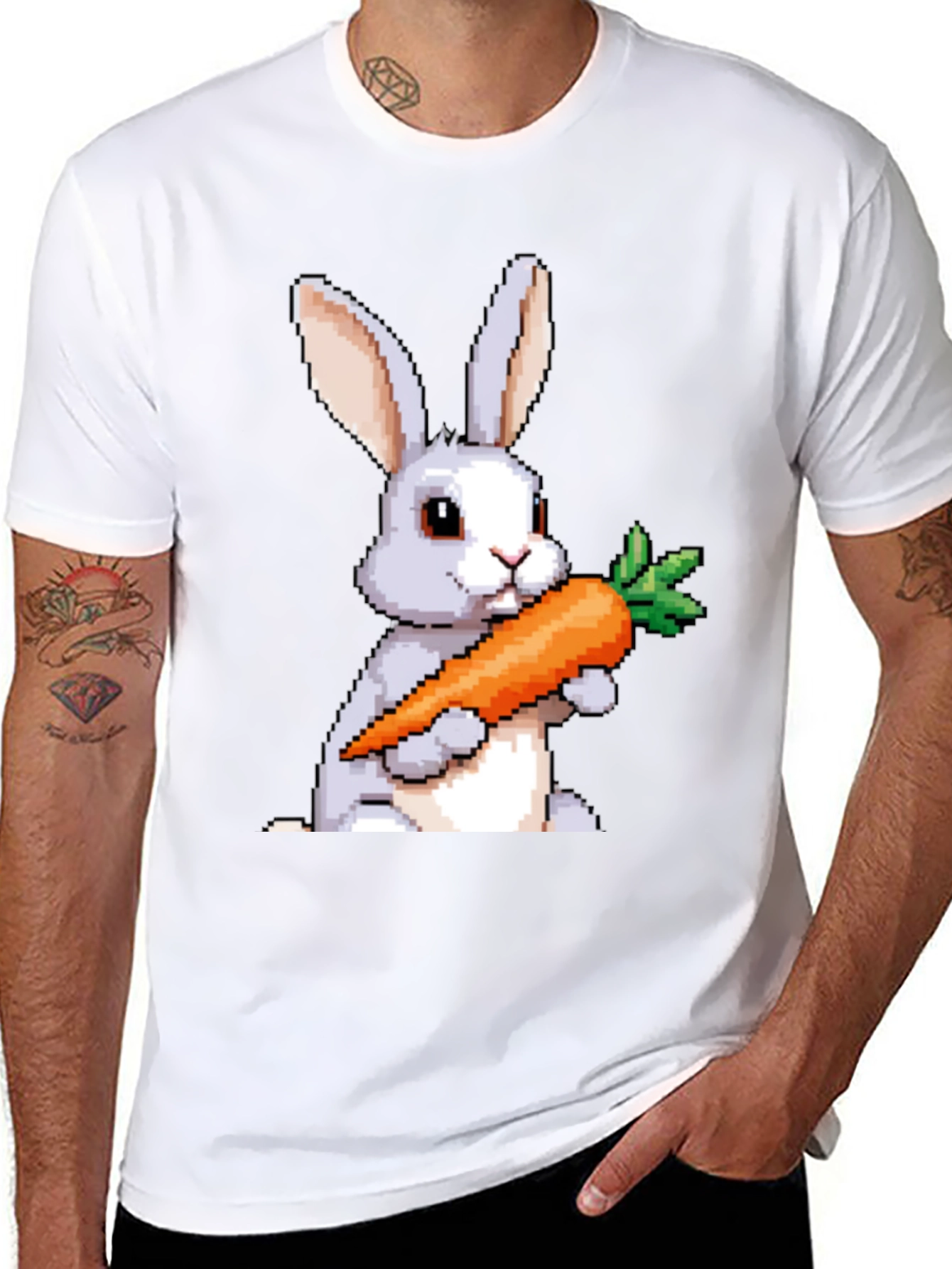 Pixel Bunny Carrot Graphic Tee - Casual Wear