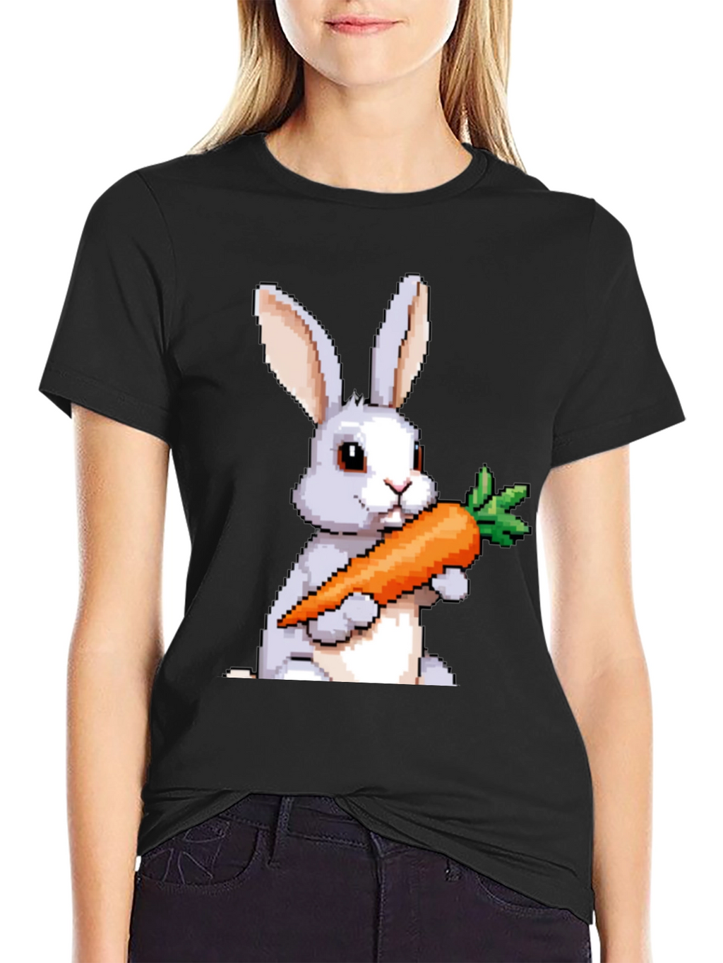Pixel Bunny Carrot Graphic Tee - Casual Wear
