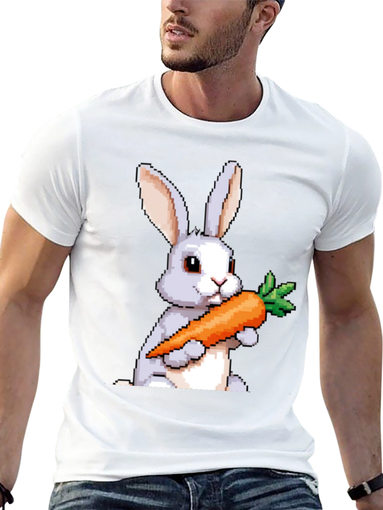Pixel Bunny Carrot Graphic Tee - Casual Wear
