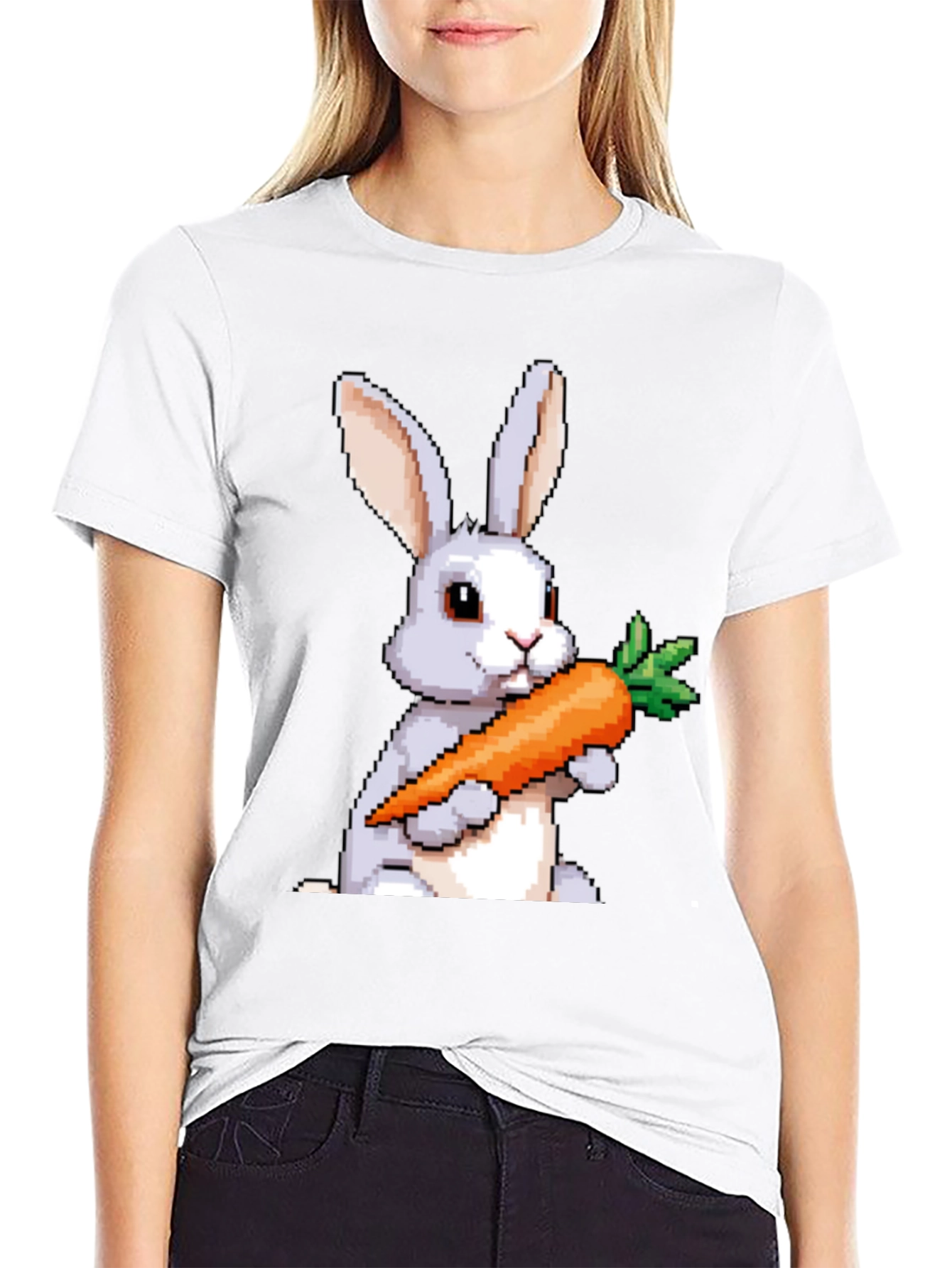 Pixel Bunny Carrot Graphic Tee - Casual Wear