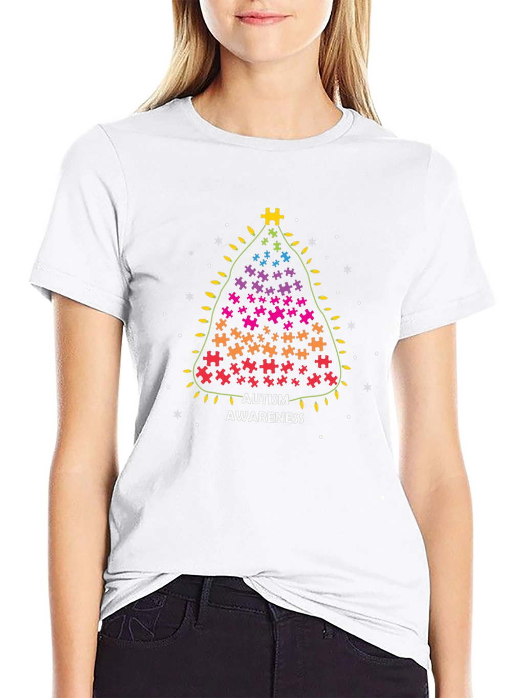 Autism Awareness Christmas Puzzle Tree Graphic Tee