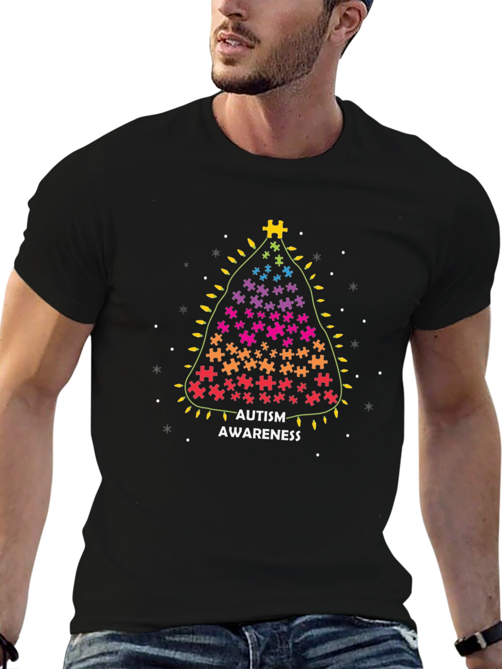 Autism Awareness Christmas Puzzle Tree Graphic Tee