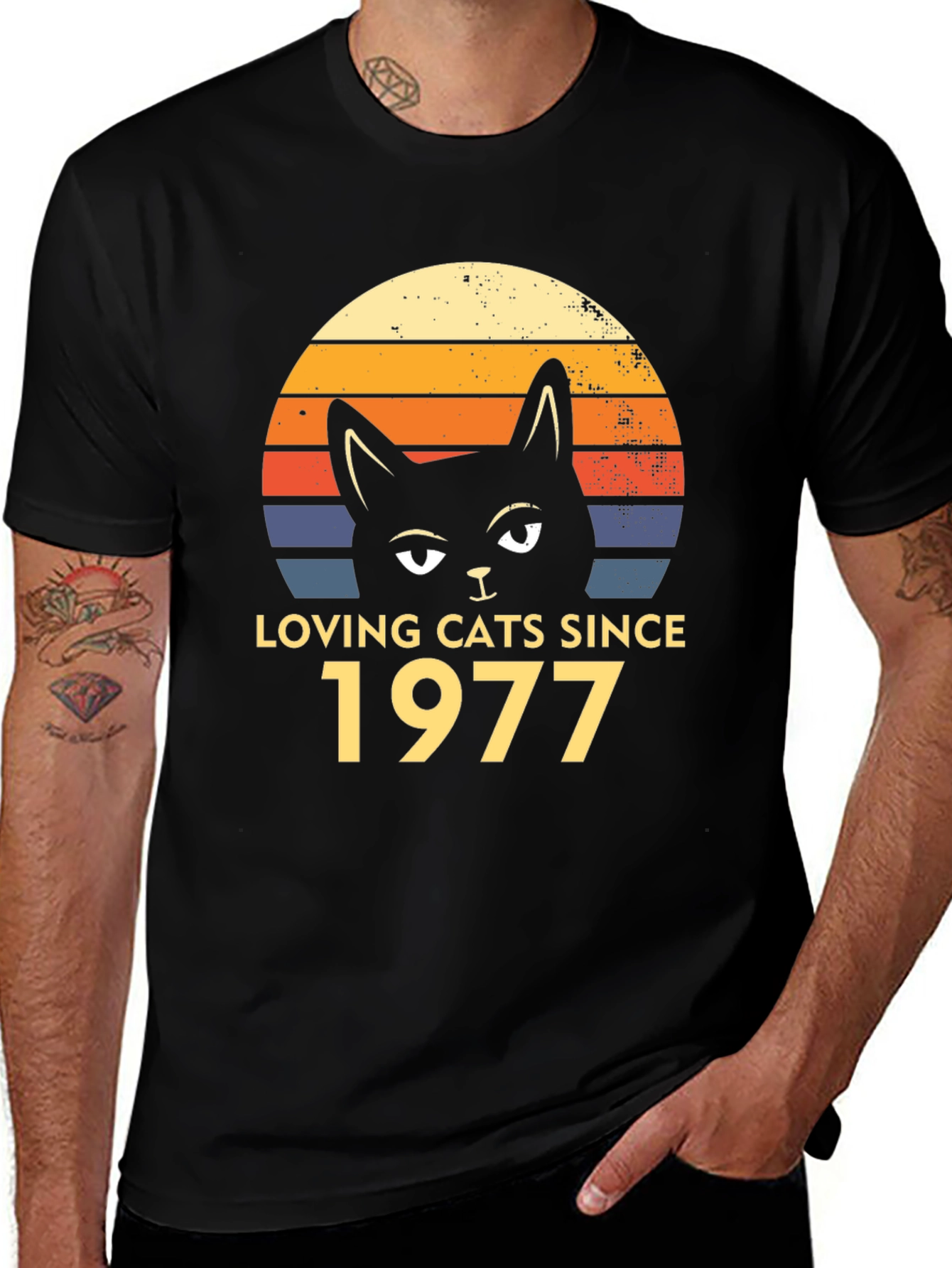 Loving Cats Since 1977 Black T-Shirt