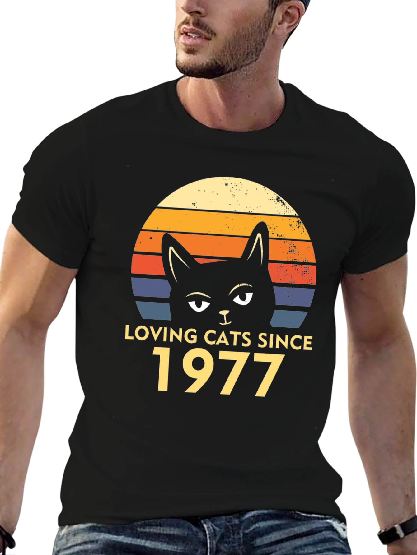 Loving Cats Since 1977 Black T-Shirt