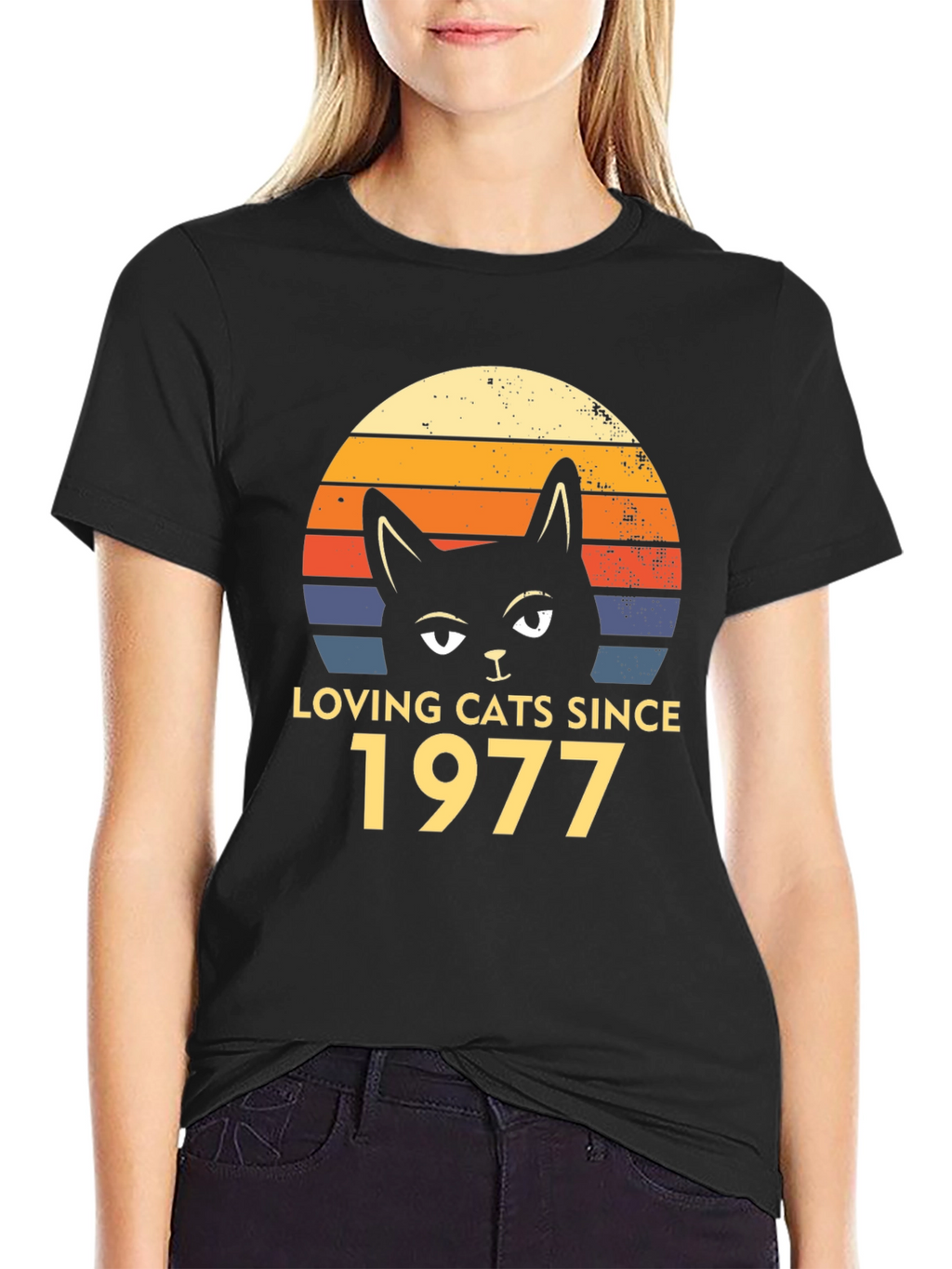 Loving Cats Since 1977 Black T-Shirt