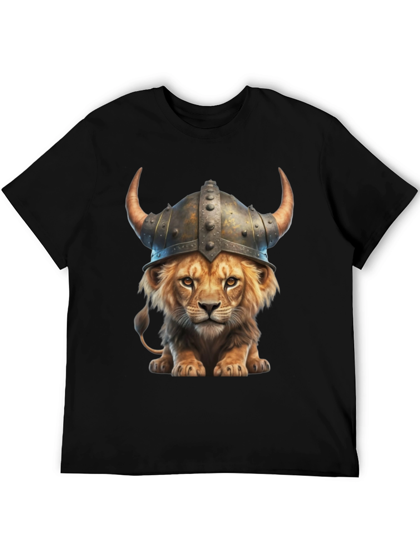 Lion Viking Helmet T-Shirt - Fierce Animal Graphic Tee