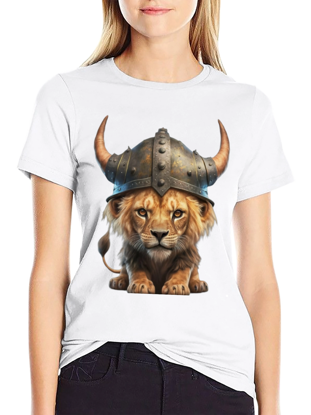 Lion Viking Helmet T-Shirt - Fierce Animal Graphic Tee