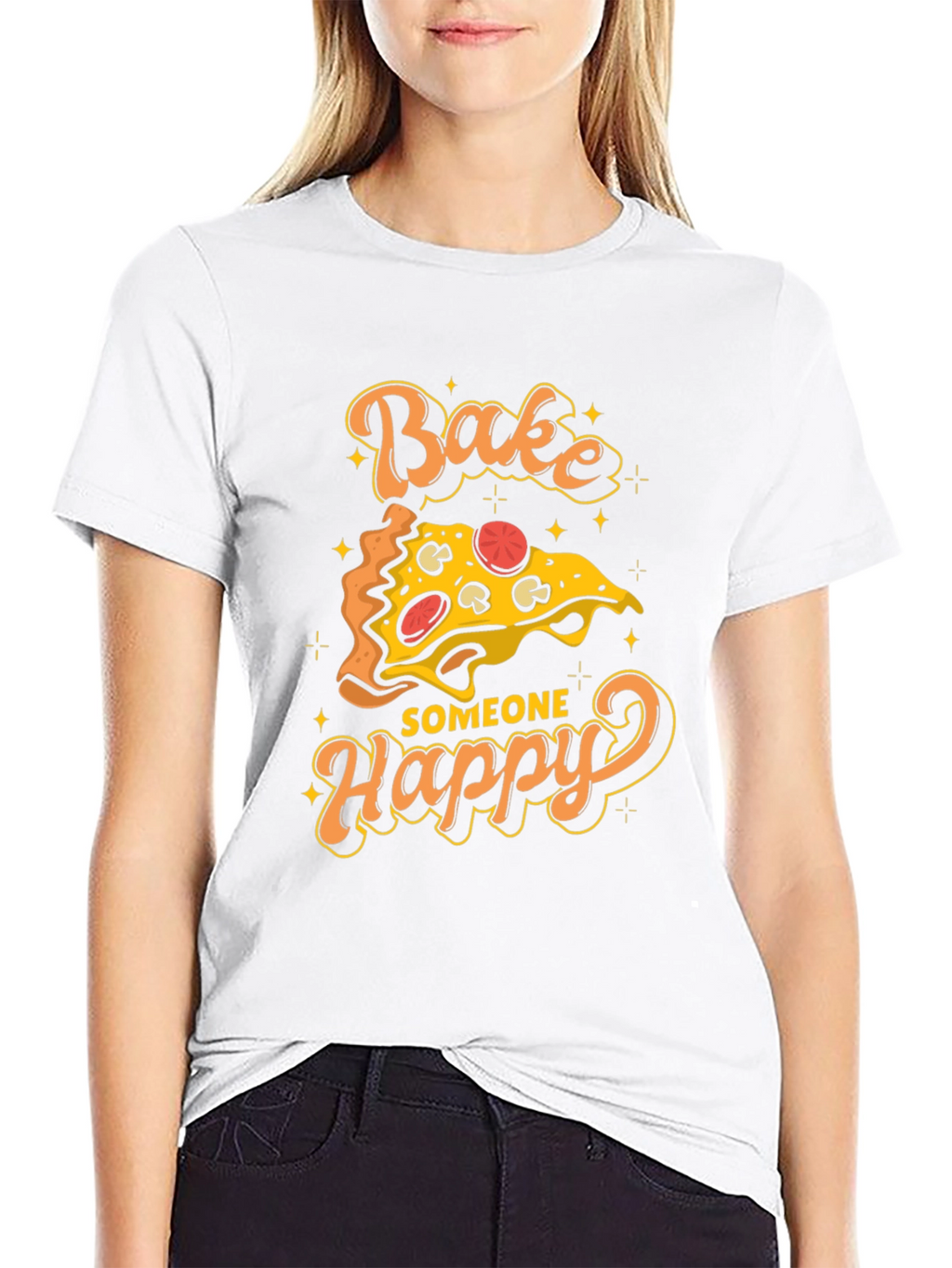 Bake Someone Happy Pizza Graphic T-Shirt
