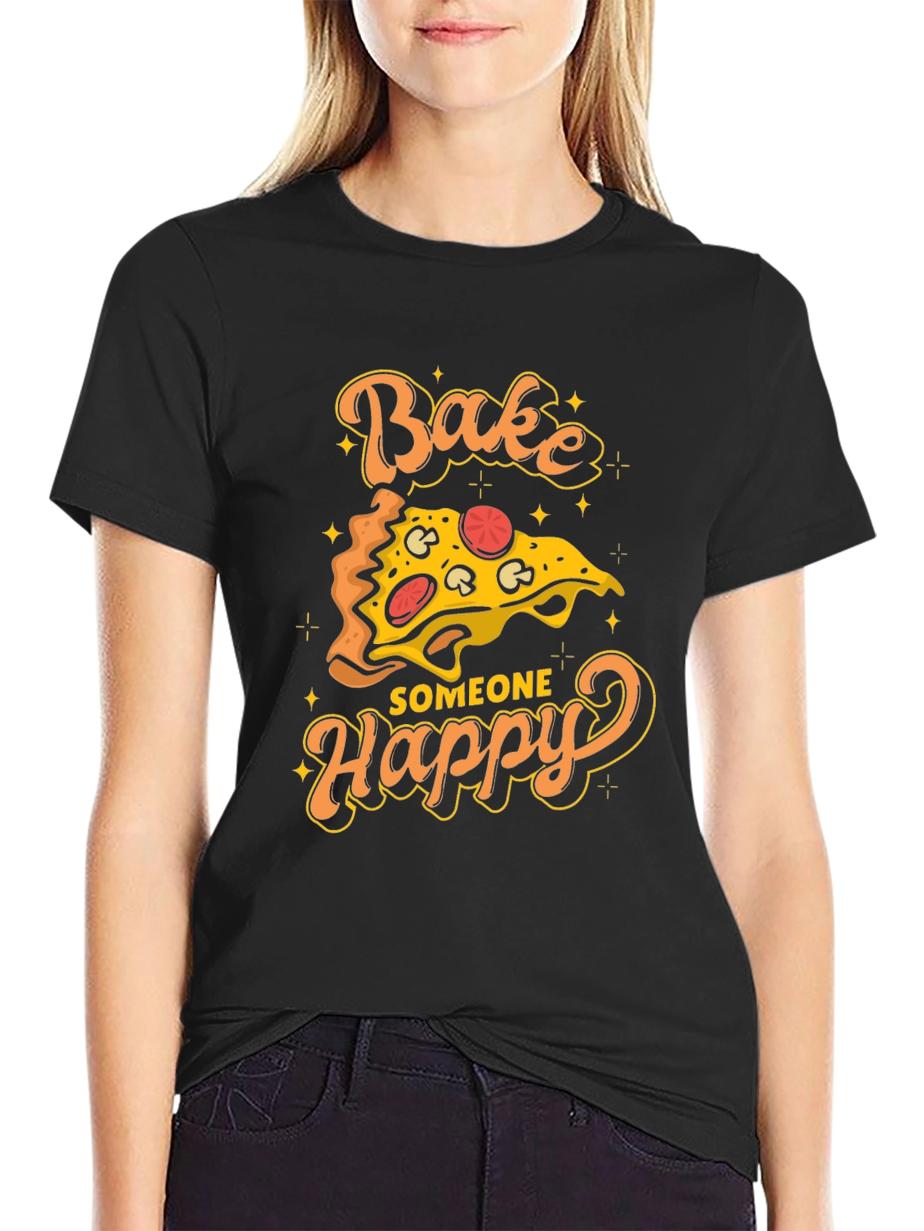 Bake Someone Happy Pizza Graphic T-Shirt