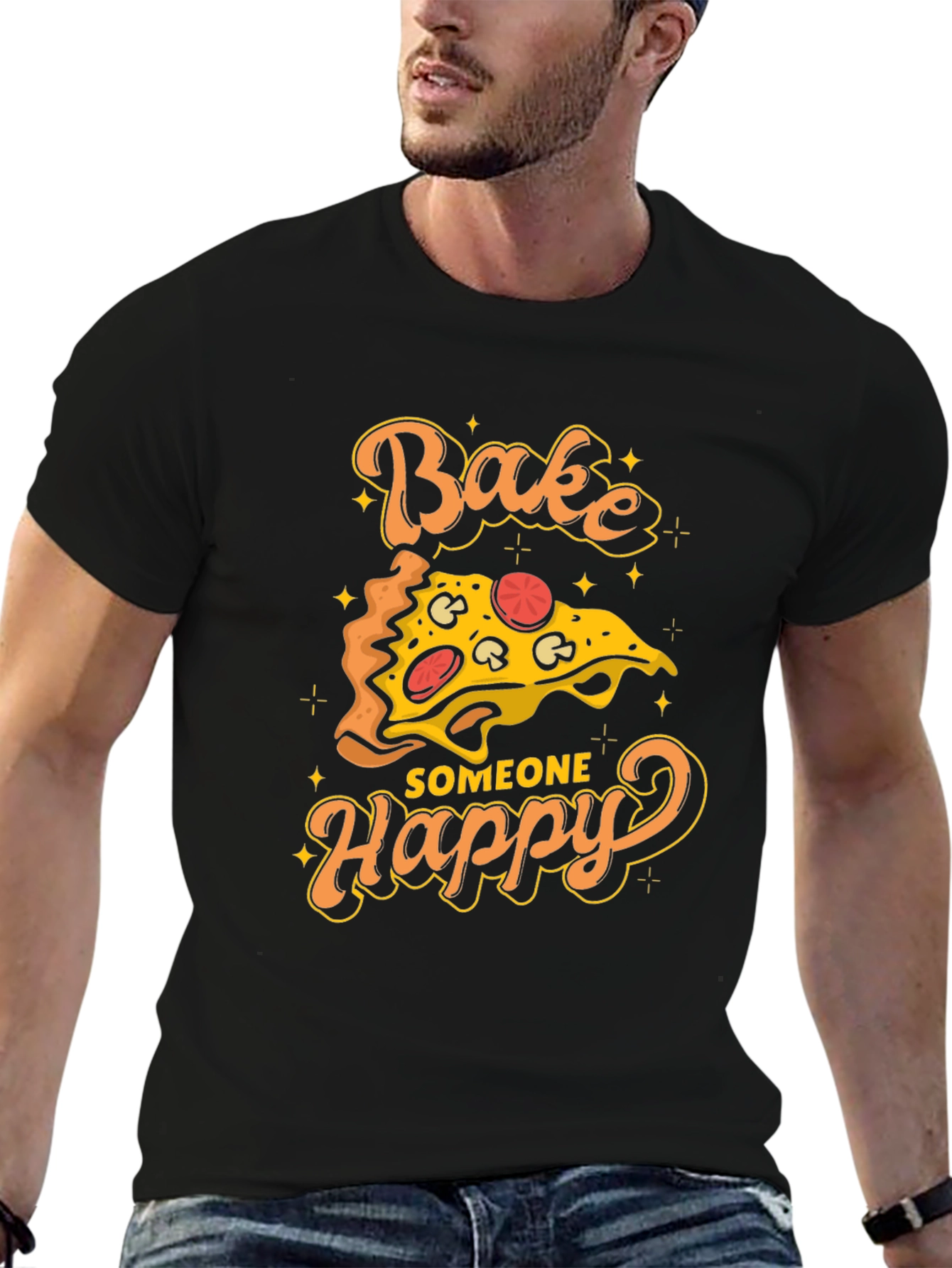 Bake Someone Happy Pizza Graphic T-Shirt