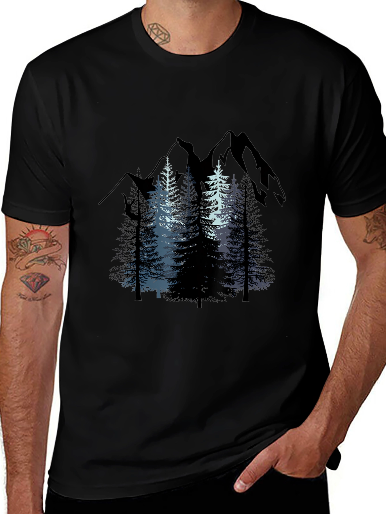 Mountain Scene Graphic Tee - Black