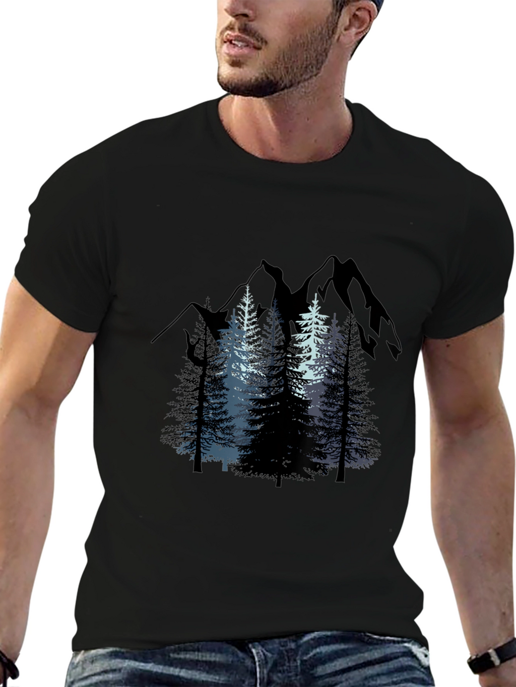 Mountain Scene Graphic Tee - Black