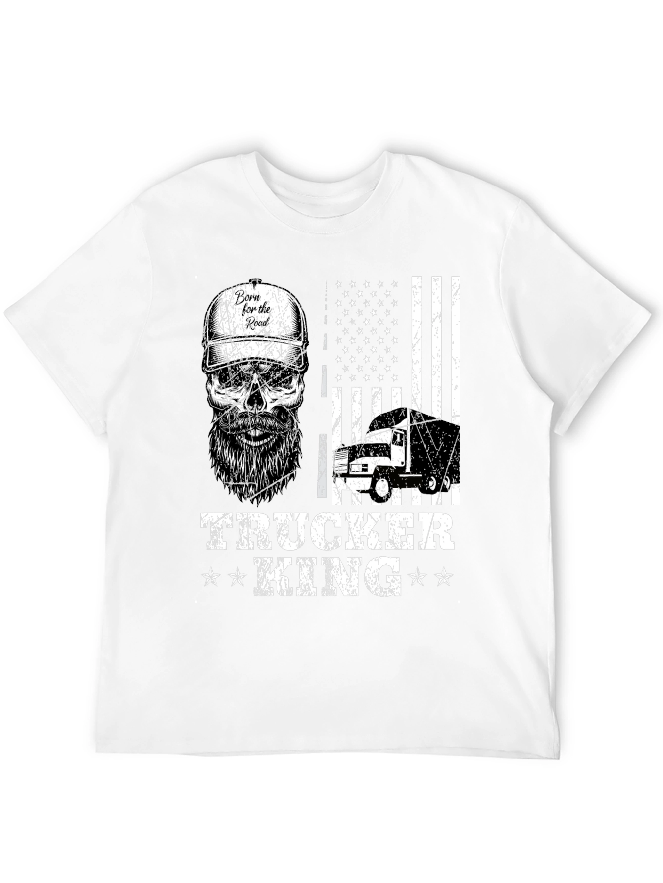 Trucker King T-Shirt - American Flag Skull Design