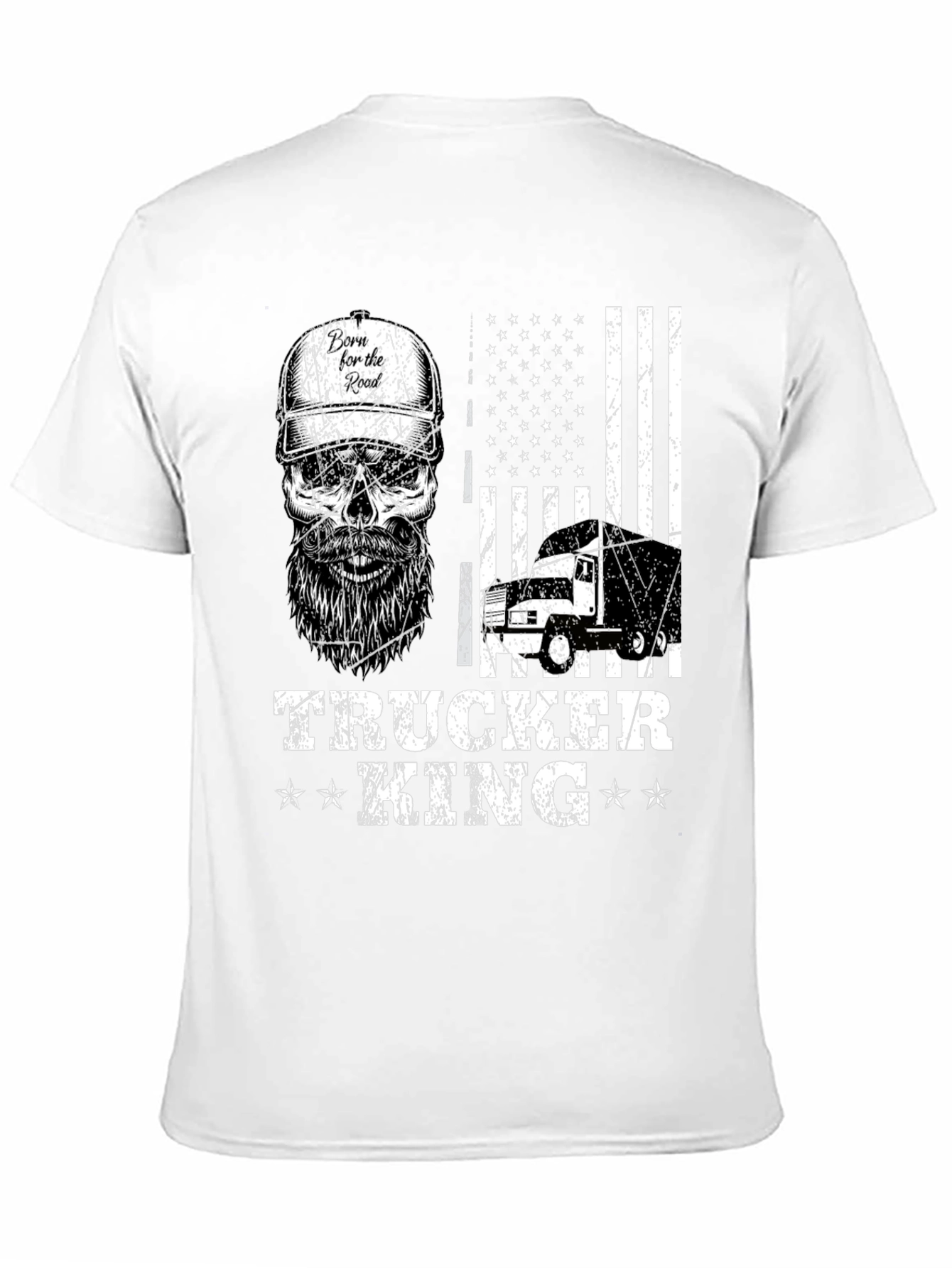 Trucker King T-Shirt - American Flag Skull Design
