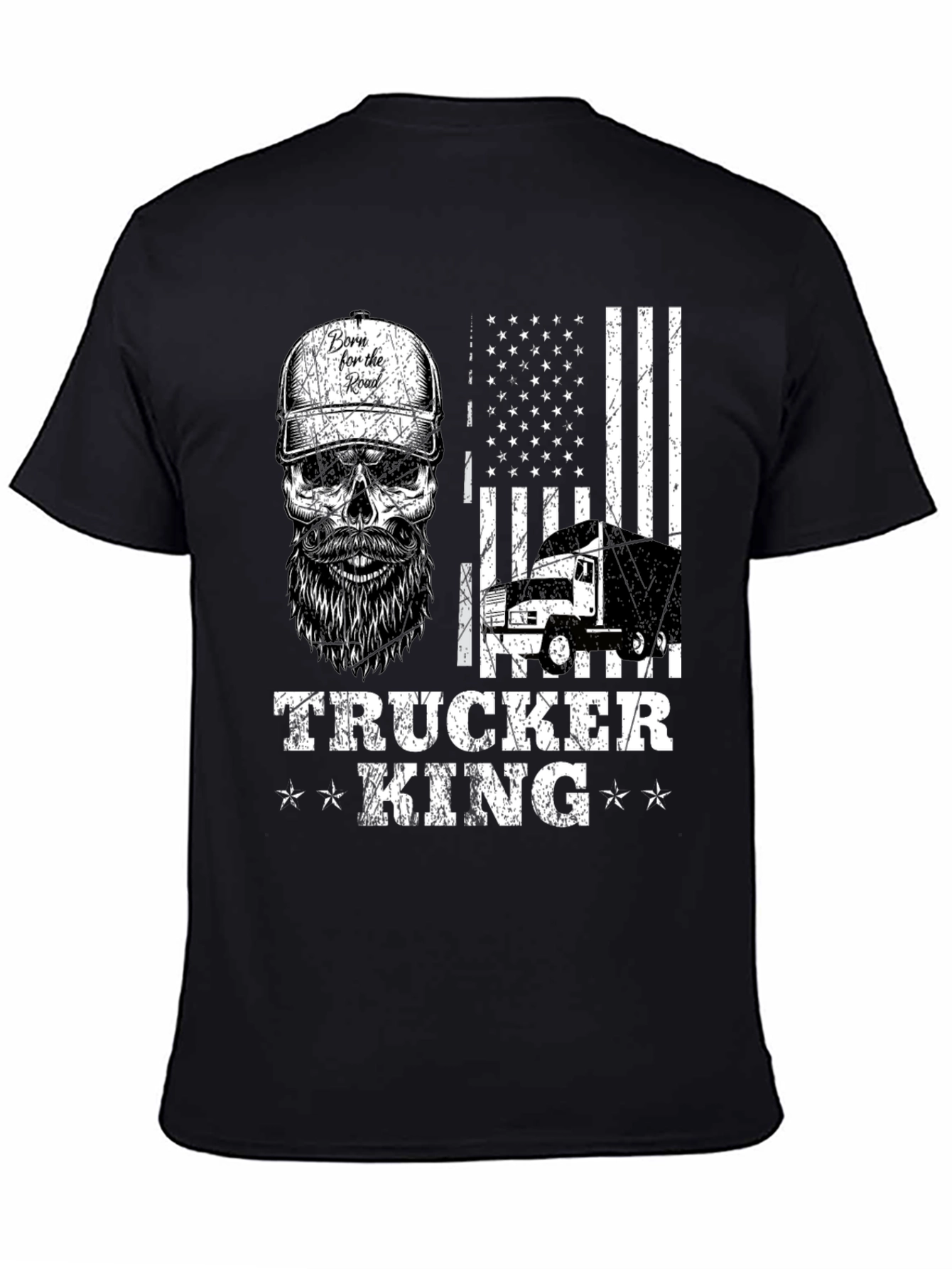 Trucker King T-Shirt - American Flag Skull Design