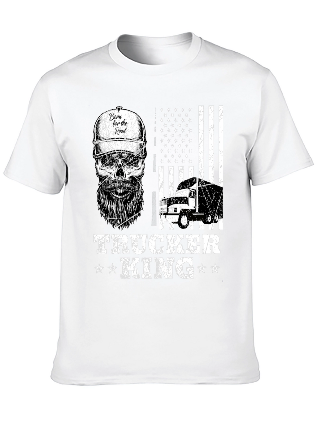 Trucker King T-Shirt - American Flag Skull Design