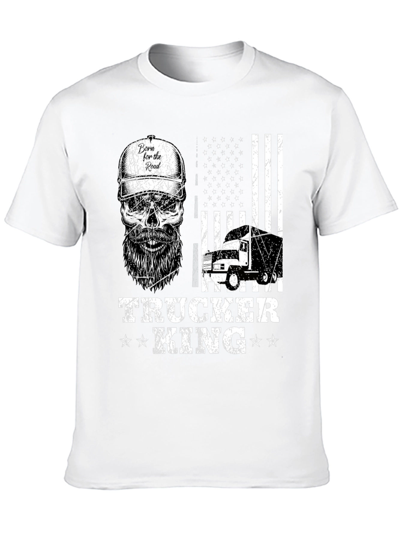 Trucker King T-Shirt - American Flag Skull Design