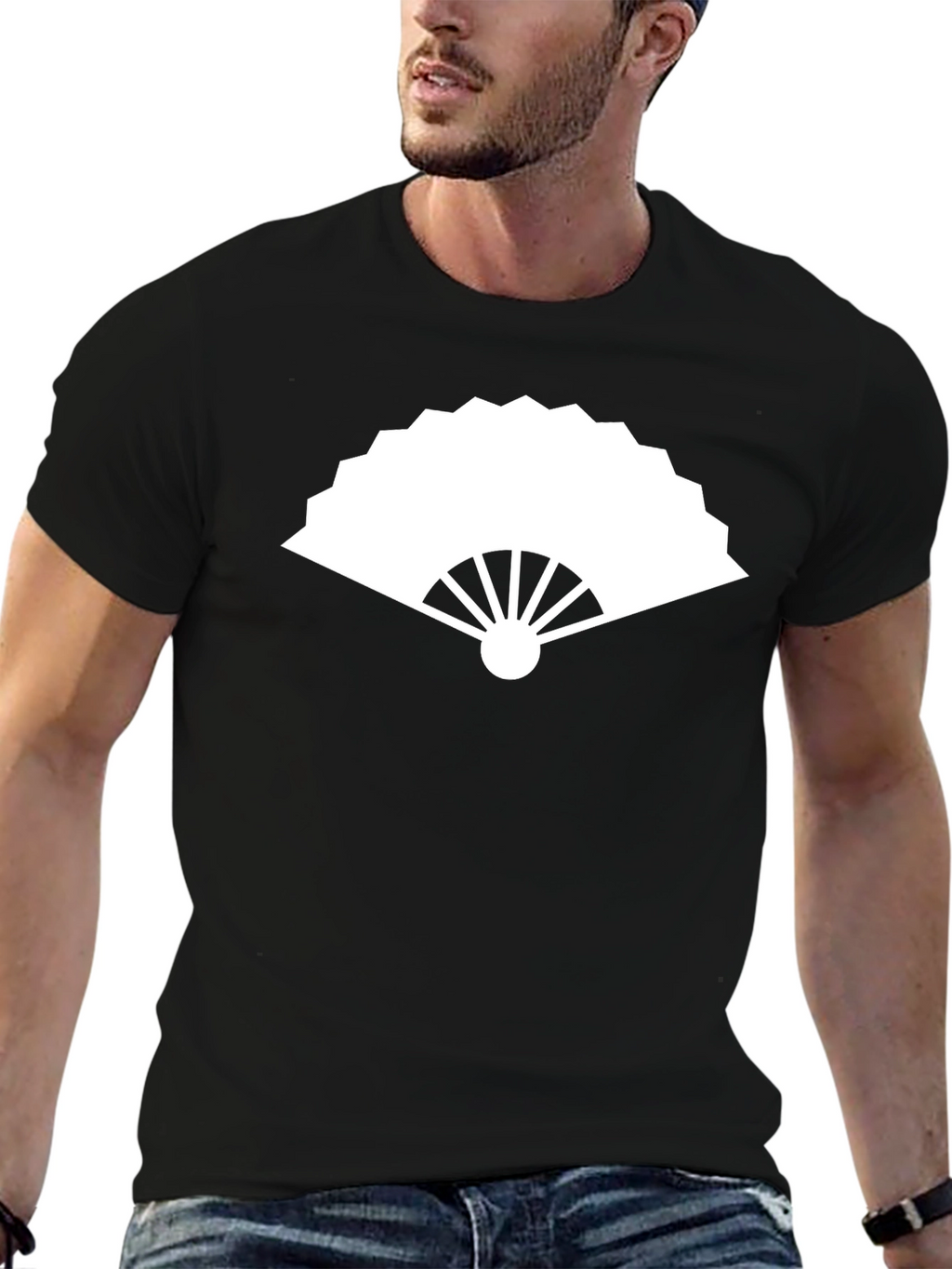 Black T-Shirt with White Fan Graphic