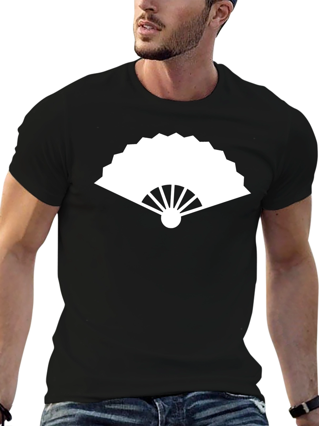 Black T-Shirt with White Fan Graphic