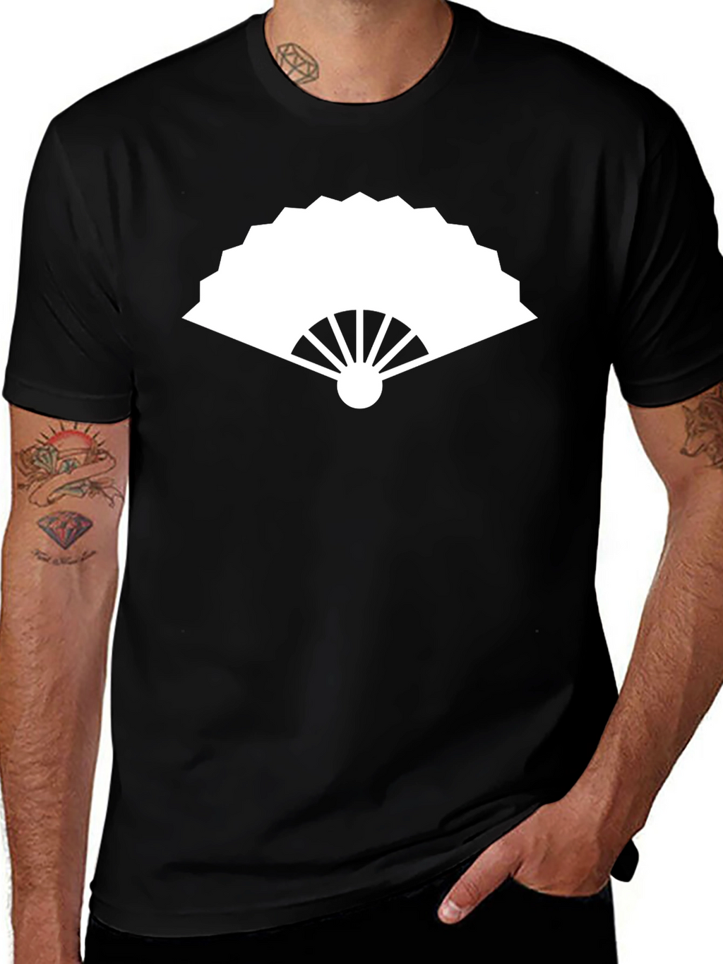 Black T-Shirt with White Fan Graphic