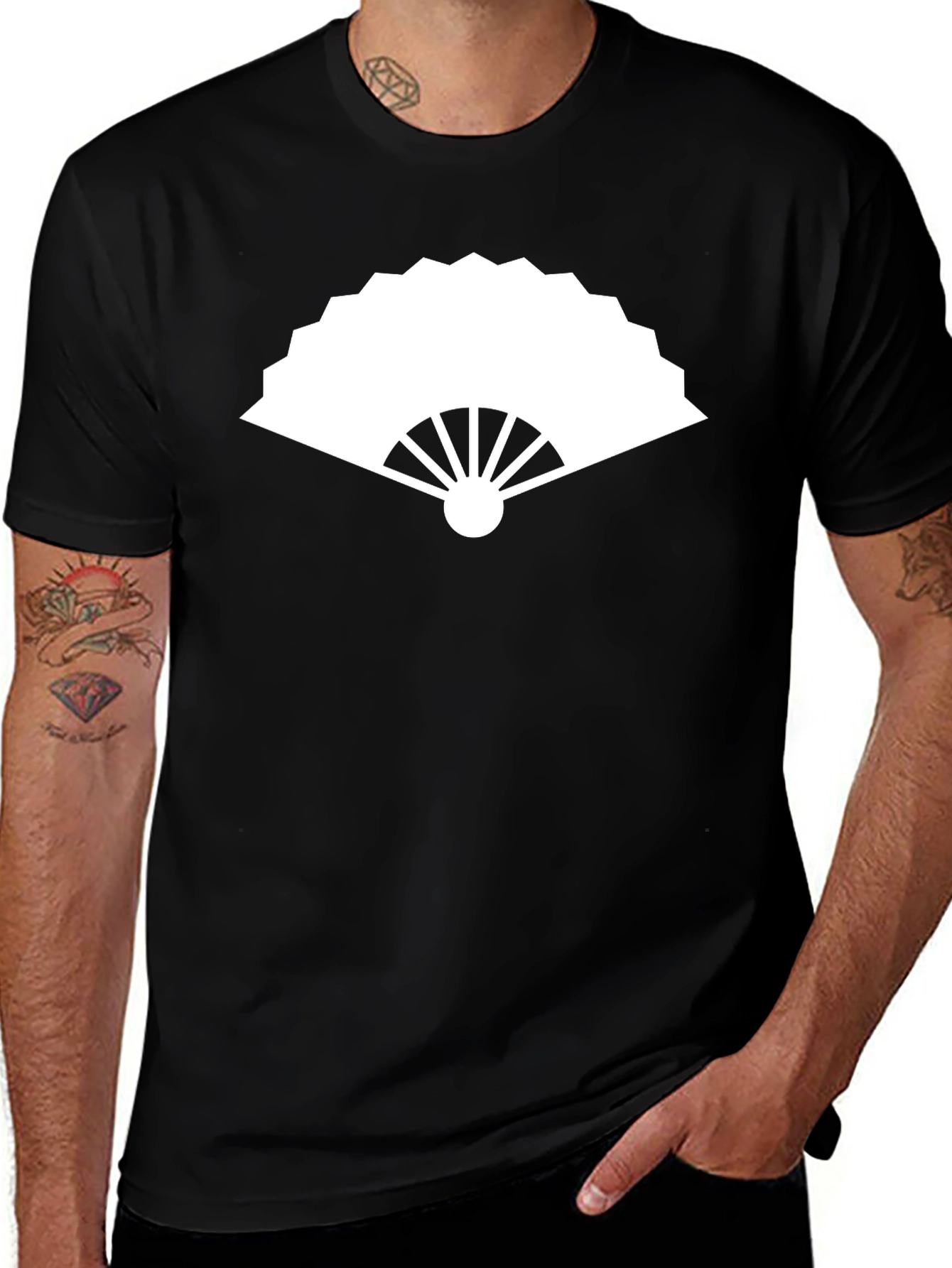 Black T-Shirt with White Fan Graphic