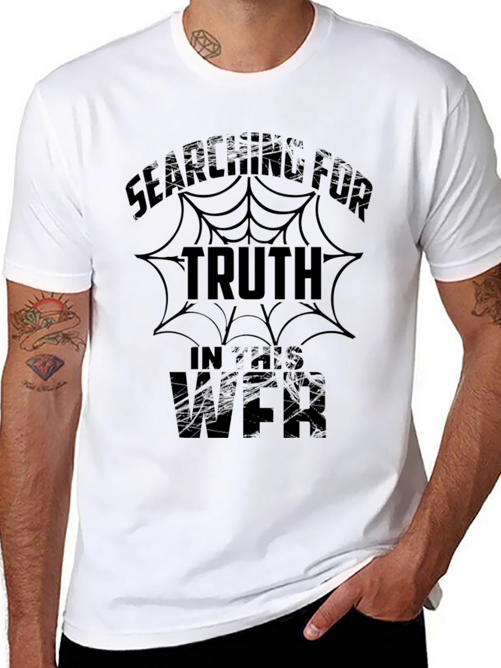 Searching For Truth Mens Black Graphic T-Shirt
