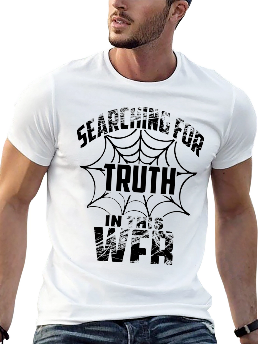 Searching For Truth Mens Black Graphic T-Shirt