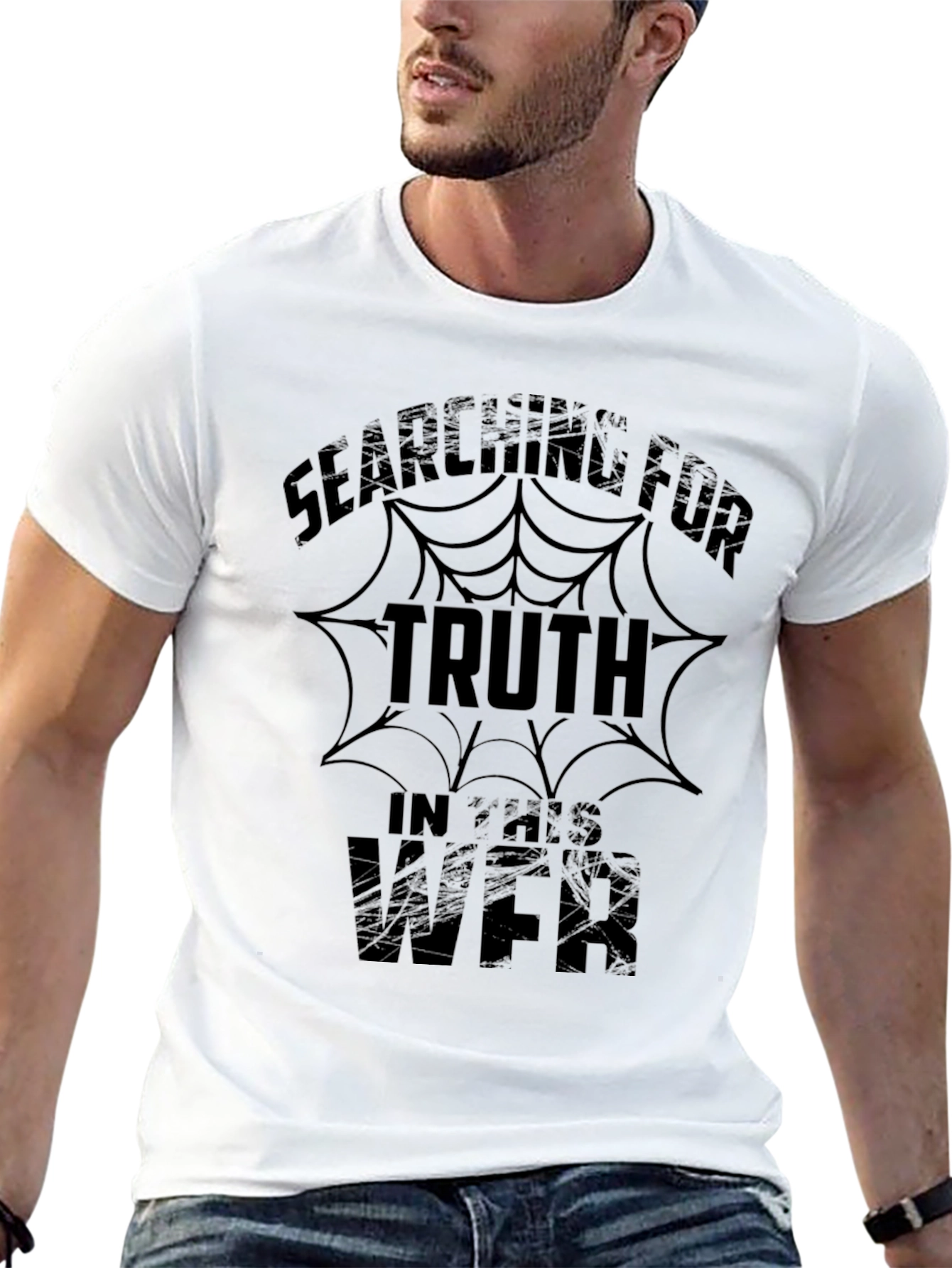 Searching For Truth Mens Black Graphic T-Shirt
