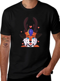 Cartoon Fox Deer T-Shirt Black Cotton Blend Fun Design