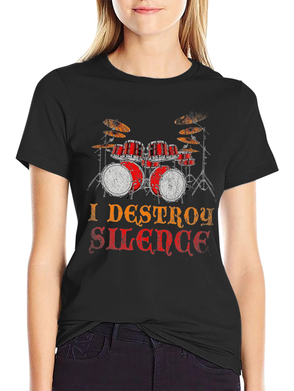 I Destroy Silence Drum Set Graphic T-Shirt