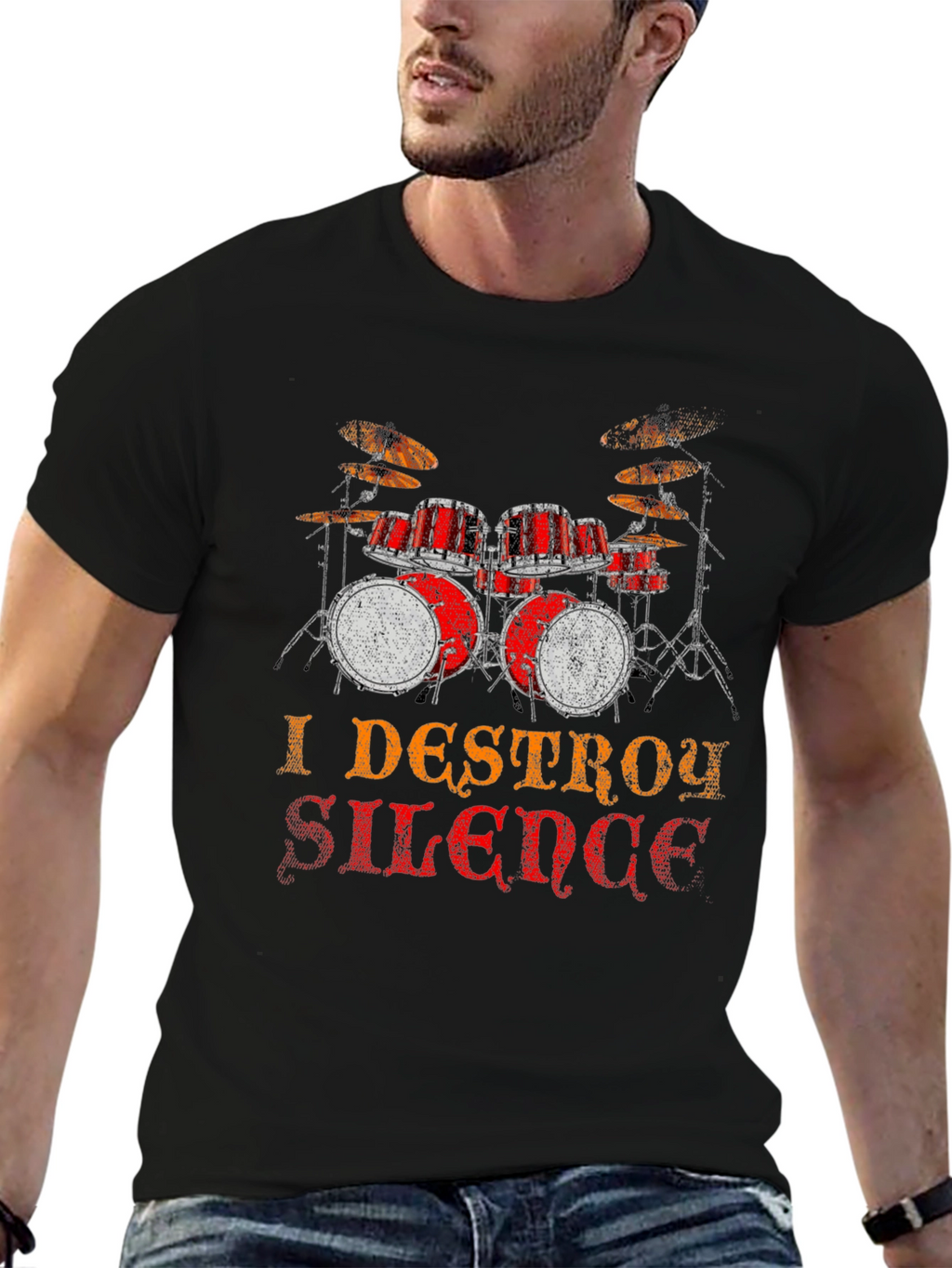 I Destroy Silence Drum Set Graphic T-Shirt