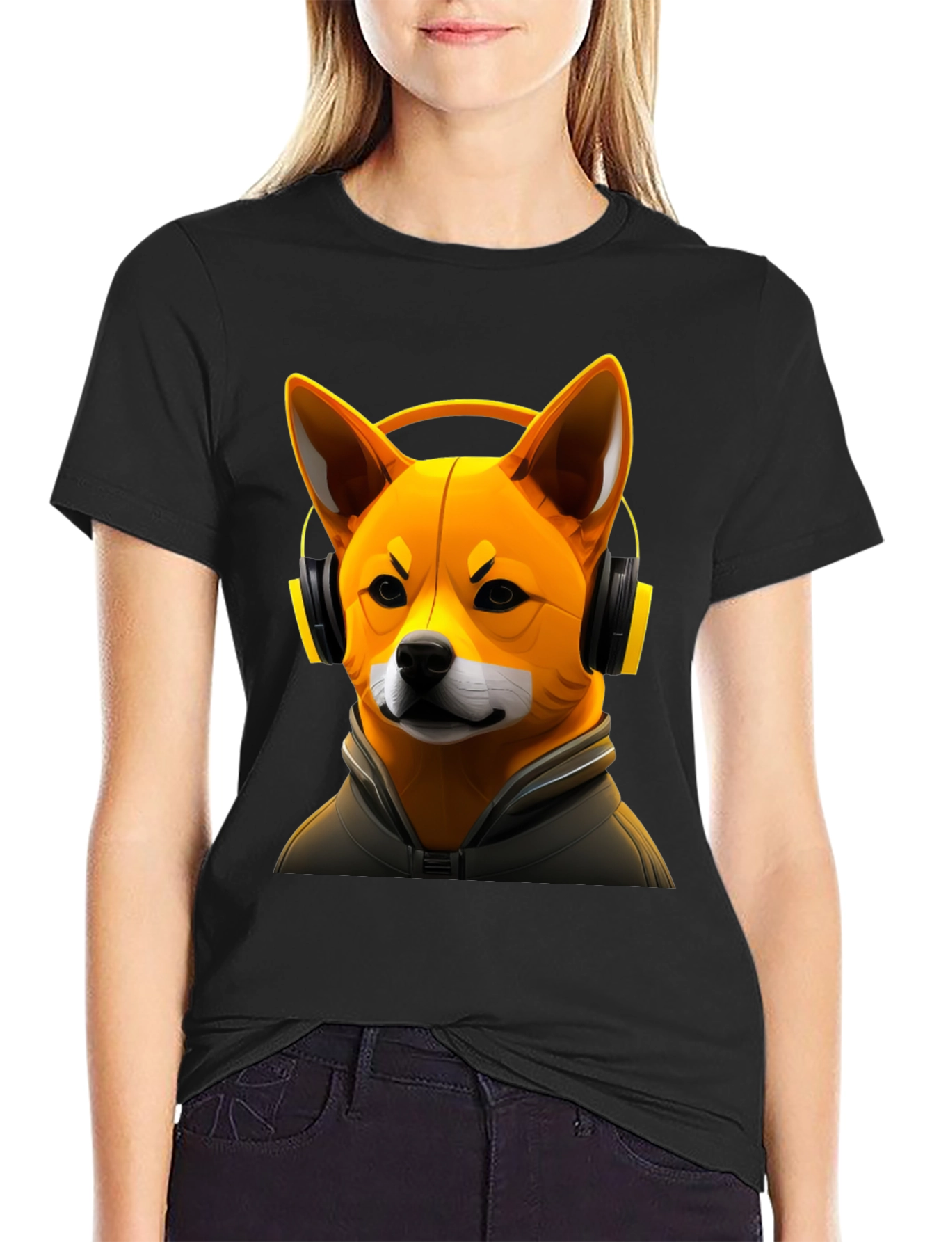 Dog DJ Graphic Tee - Shiba Inu with Headphones
