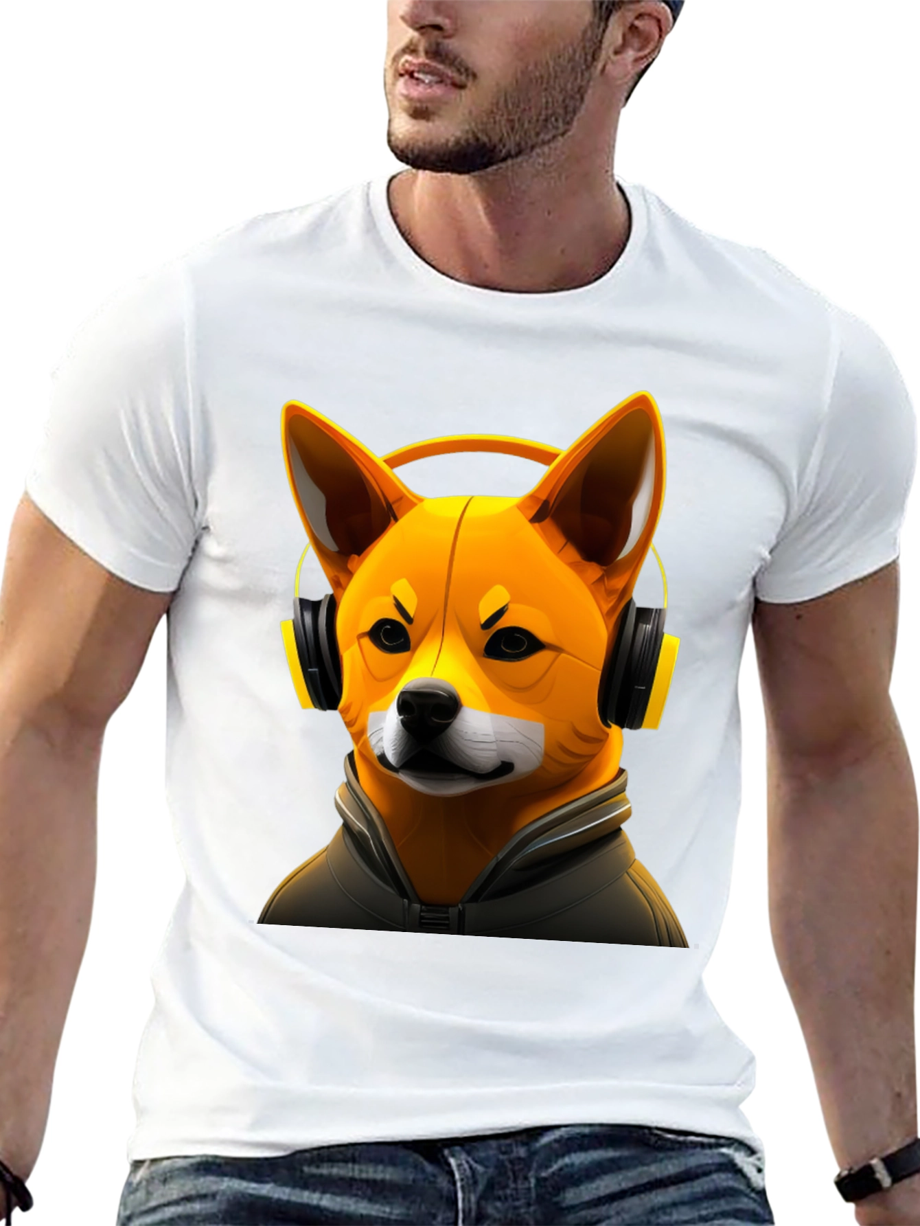 Dog DJ Graphic Tee - Shiba Inu with Headphones