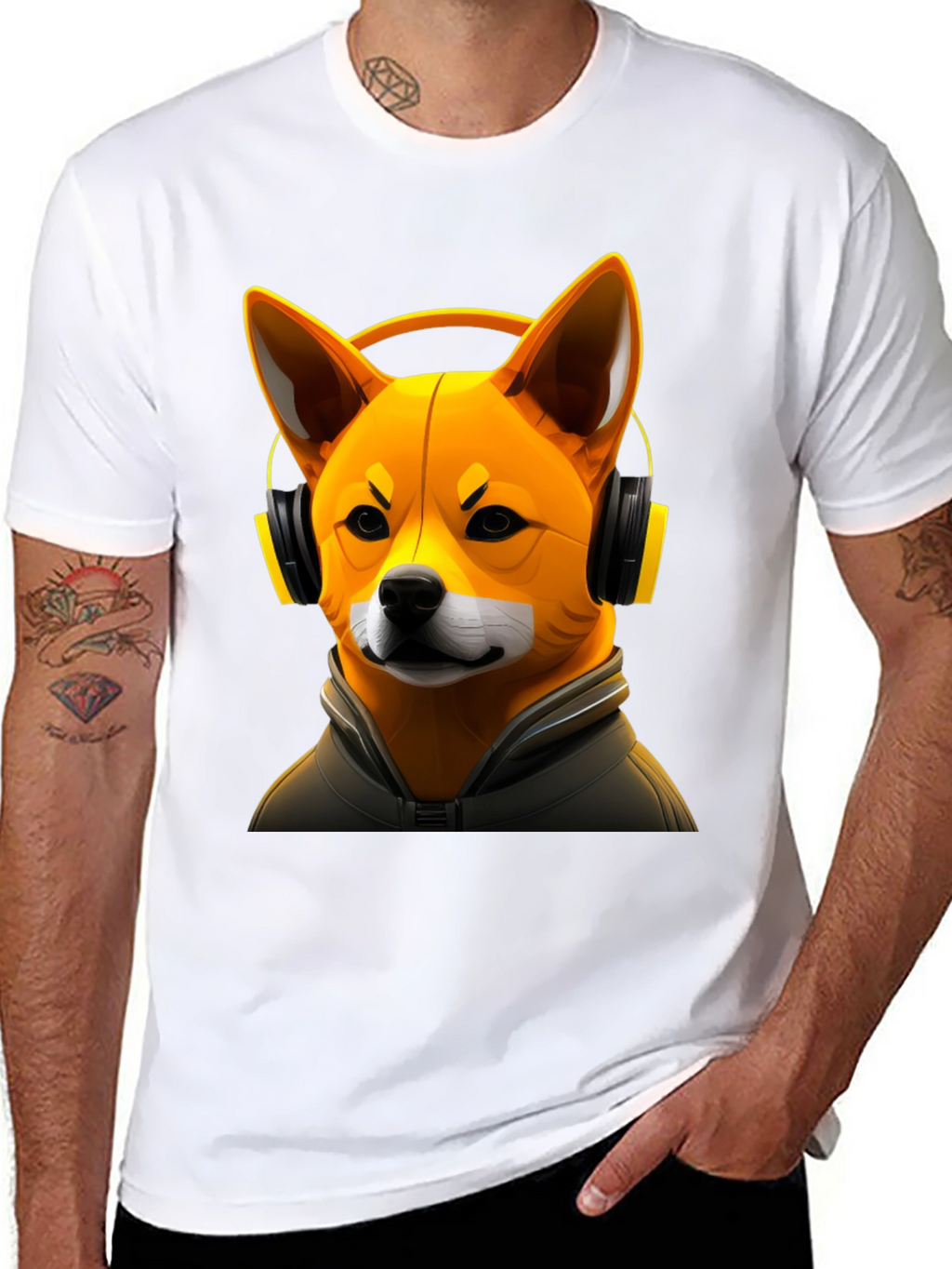 Dog DJ Graphic Tee - Shiba Inu with Headphones