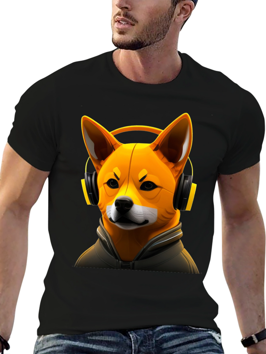 Dog DJ Graphic Tee - Shiba Inu with Headphones