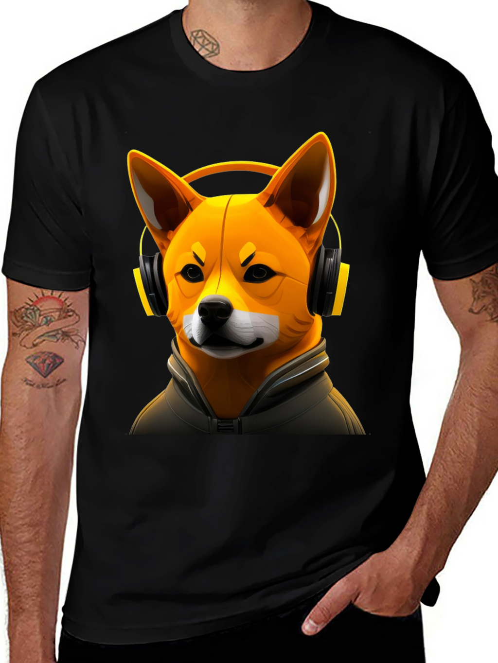 Dog DJ Graphic Tee - Shiba Inu with Headphones