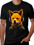 Dog DJ Graphic Tee - Shiba Inu with Headphones