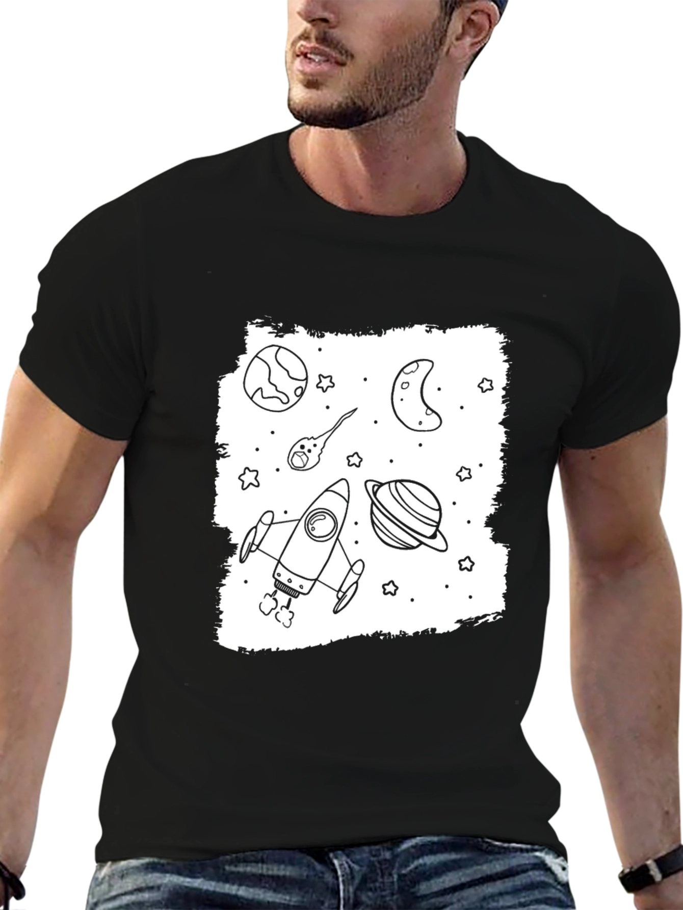 Space Doodle Graphic Black T-Shirt