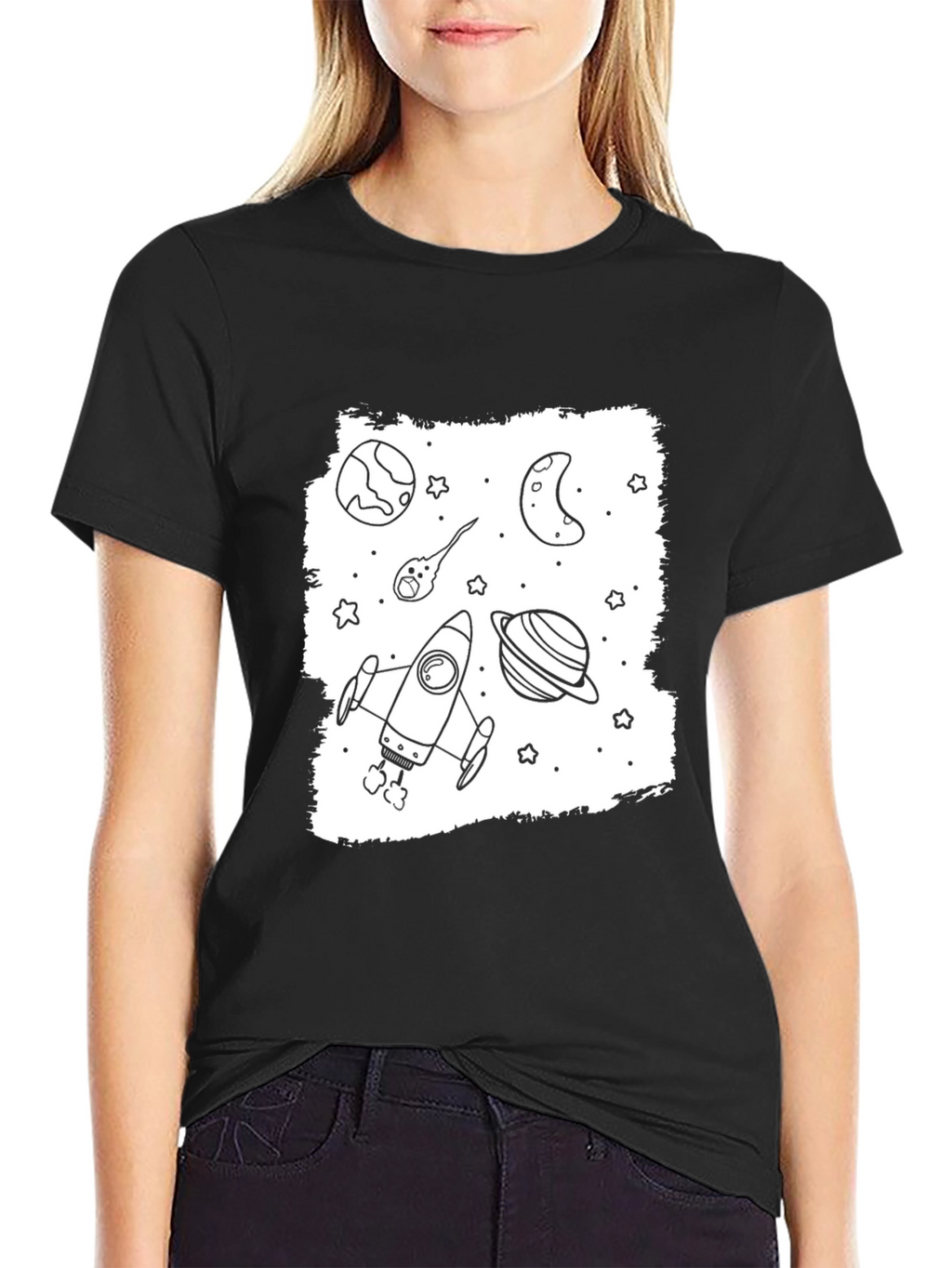Space Doodle Graphic Black T-Shirt