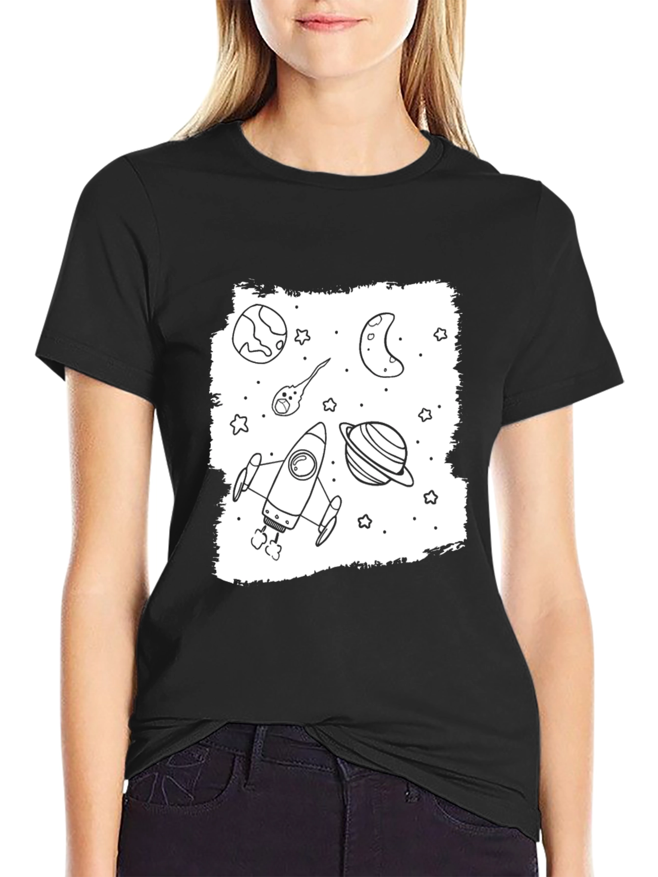 Space Doodle Graphic Black T-Shirt