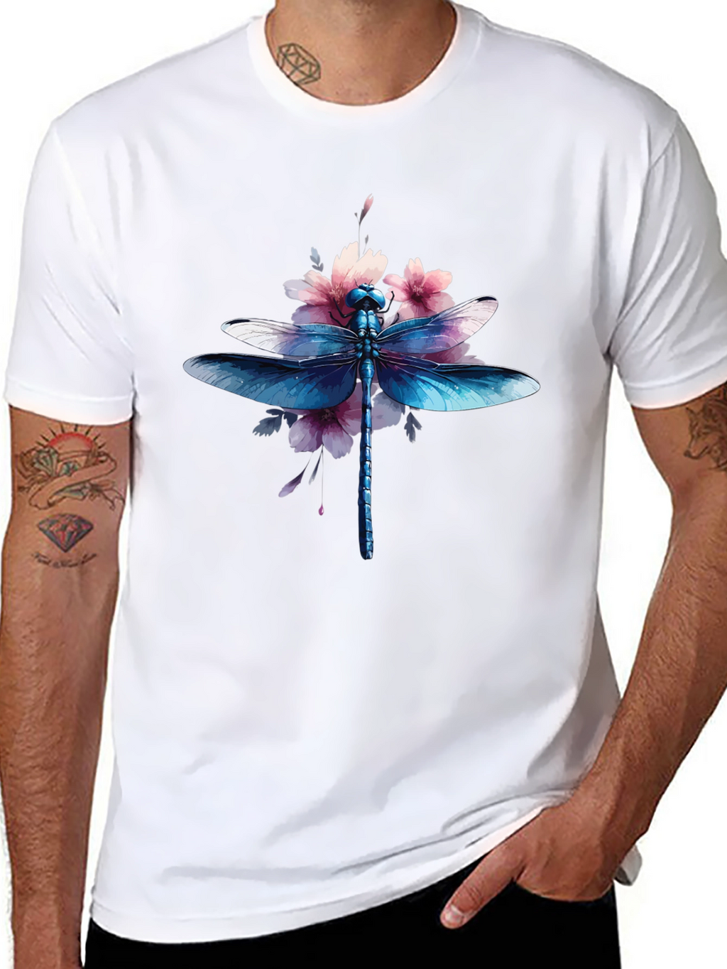 Dragonfly Floral Graphic Tee - Black